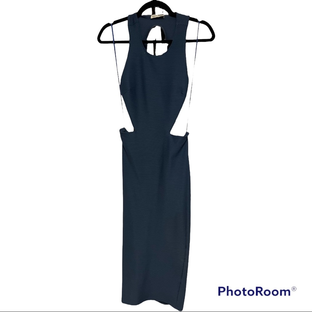 Ronny Kobo navy blue backless midi dress